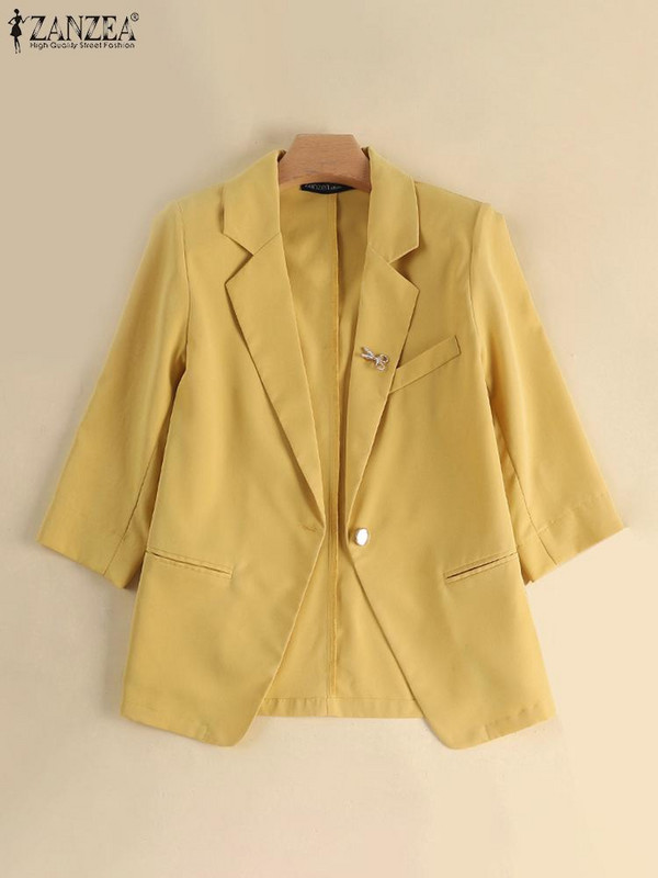 2023 ZANZEA Elegante femei cu revere gât cu mâneci 3/4 Blazer costume vară paltoane subțiri ocazional birou îmbrăcăminte de lucru solid OL outwear cardigan