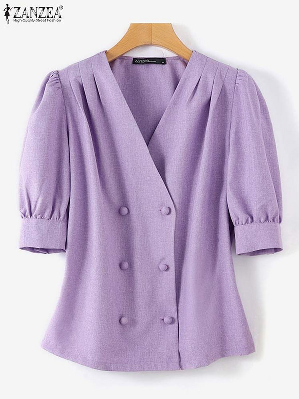 Μόδα ZANZEA Καλοκαίρι 2023 Casual Παλτό με μασίφ μανίκια Γυναικεία σακάκια Κομψό επίσημο μπλέιζερ με διπλό κουμπιά