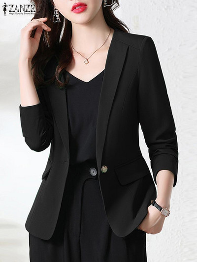 ZANZEA Ženske elegantne OL jakne Jesenska uredska ženska vanjska odjeća Ležerna uska Osolidna radna tanka odijela s preklopnim izrezom i dugim rukavima.