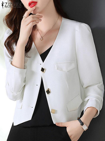 Κομψό φθινοπωρινό γραφείο ZANZEA Γυναικείο 2023 Lady V λαιμόκοψη μακρυμάνικο σακάκι μόδας μονόχρωμο μπουφάν για πάρτι Λεπτά κοστούμια πανωφόρια παλτό