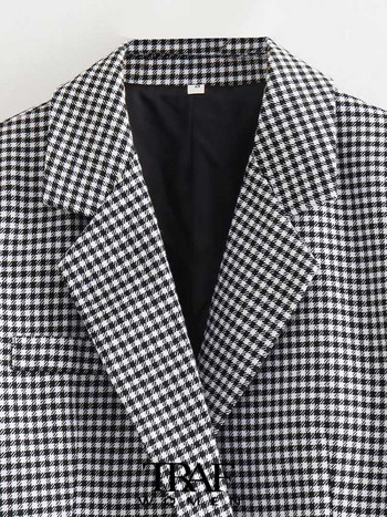 TRAF Women Fashion Houndstooth Cropped Blazer παλτό Vintage μακρυμάνικο μπροστινό κουμπί Γυναικεία πανωφόρια κομψά μπλουζάκια