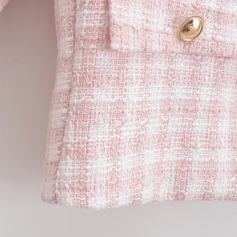 Γυναικείο τζάκετ Φθινοπωρινό Vintage Tweed Blazers Παλτό Μόδα Μονόστηθο Ροζ καρό κοστούμι Γυναικείο Νέο σε Εξωτερικά Ενδύματα Top Clothing