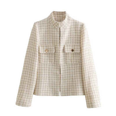 Γυναικείο τζάκετ Φθινοπωρινό Vintage Tweed Blazers Παλτό Μόδα μακρυμάνικο νέο σε πανωφόρι κοστούμι Γυναικείο νέο σε εξωτερικά ρούχα Ρούχα