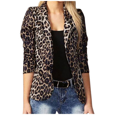 2022 Нови пролетни есенни леопардови блейзъри Дамско облекло Елегантно модно офис сако Костюм с винтидж щампа Късо яке с блейзър