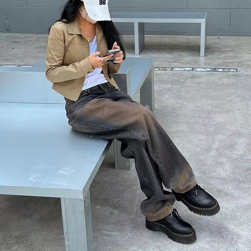 Y2K ženske korejske vintage ulične široke traperice s visokim strukom, ravne široke nogavice, traper hlače, vila, grunge, alternativna odjeća