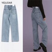 Nove ženske traperice s leptir mašnom visokog struka Ženske široke traperice s dugmadima Ženske hlače Uske ulične hlače Pencil Denim Traperice za žene