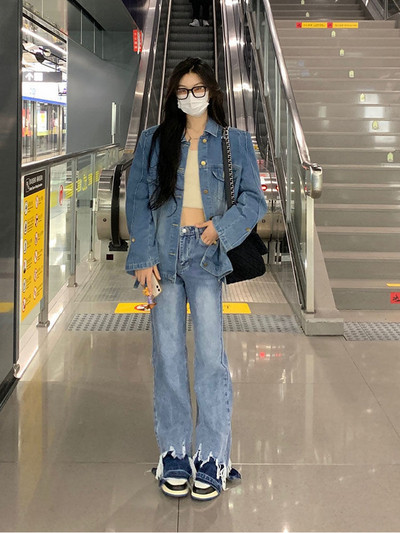 Poderane ženske otrcane traperice Streetwear Hole Hip Hop hlače visokog struka Modne ravne traper hlače y2k hlače ženske hlače