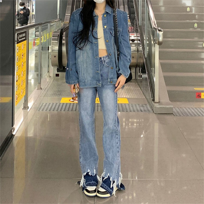 Poderane ženske otrcane traperice Streetwear Hole Hip Hop hlače visokog struka Modne ravne traper hlače y2k hlače ženske hlače