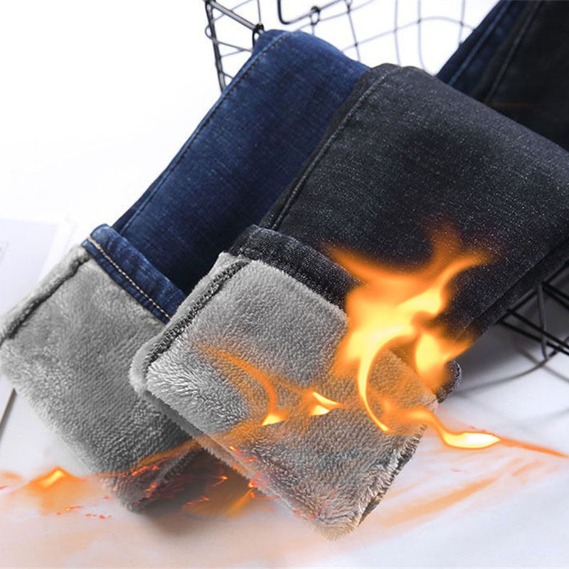 Oversized τζιν παντελόνι μολύβι με βελούδινη επένδυση Χειμερινά γυναικεία βελούδινα Stretch παντελόνια Vaqueros Παχύ μέση στη μέση Ζεστό τζιν Spodnie