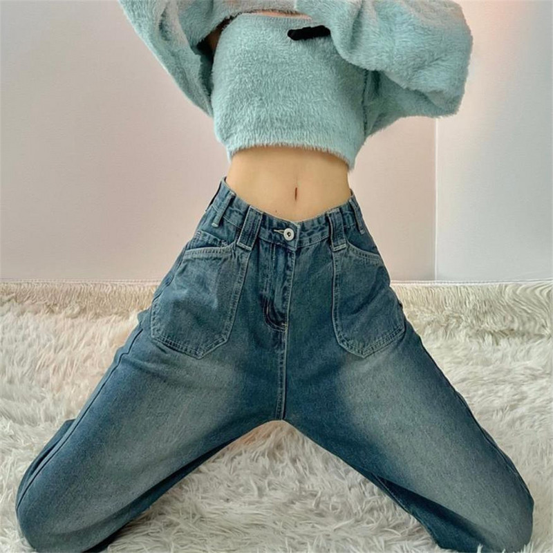 Ženske traperice Vintage ženske hlače širokih nogavica Čipkane plisirane ženske odjeće Ležerne široke traper hlače visokog struka Modne korejske traperice