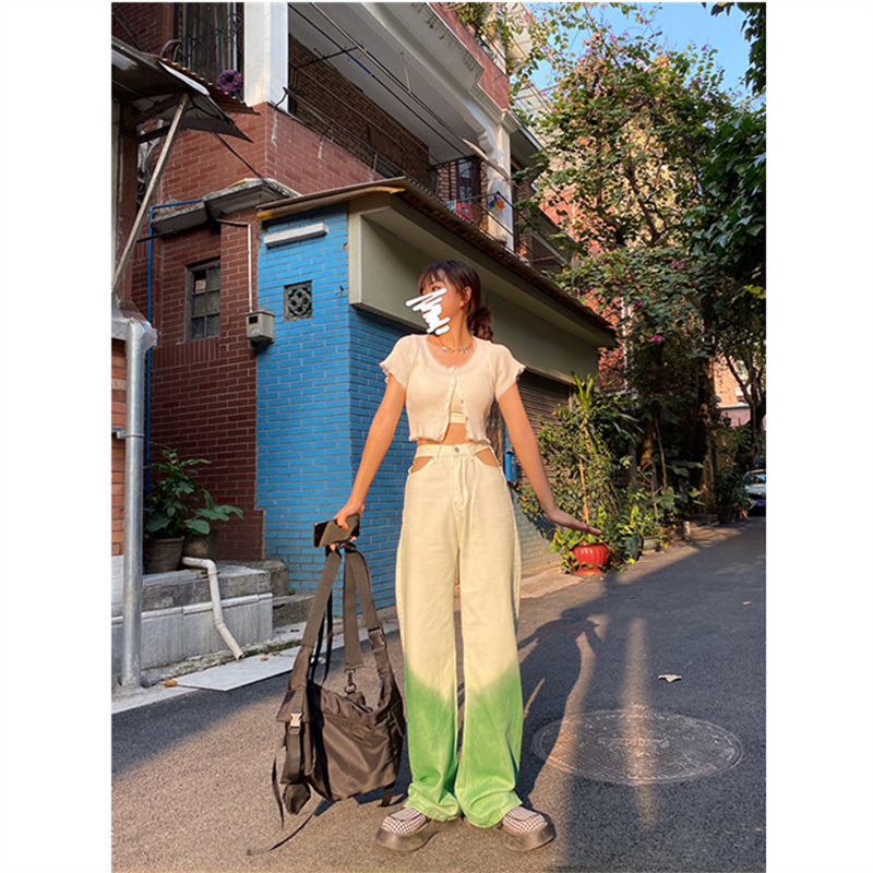 Hlače širokih nogavica u postupnim bojama Ženske traperice Jesen Zima Traper hlače ravnih nogavica visokog struka Jesen 2022. Ležerna odjeća za visoke ulice