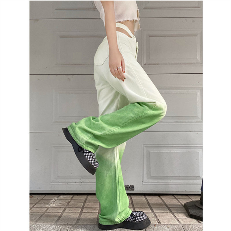 Hlače širokih nogavica u postupnim bojama Ženske traperice Jesen Zima Traper hlače ravnih nogavica visokog struka Jesen 2022. Ležerna odjeća za visoke ulice