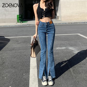 ZOENOVA Ženske traperice s niskim strukom, uske visoke elastične traperice za ženske hlače 2022. Korejske modne denim traper hlače