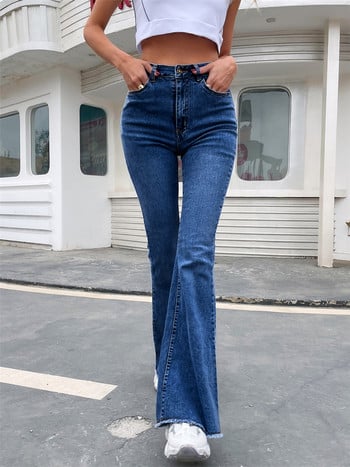 Benuynffy Button Fly Γυναικεία Raw Hem Flare Jeans Φθινοπωρινή μόδα Γυναικείο τζιν παντελόνι Jean Femme ψηλόμεσο ολόσωμο λεπτό τζιν