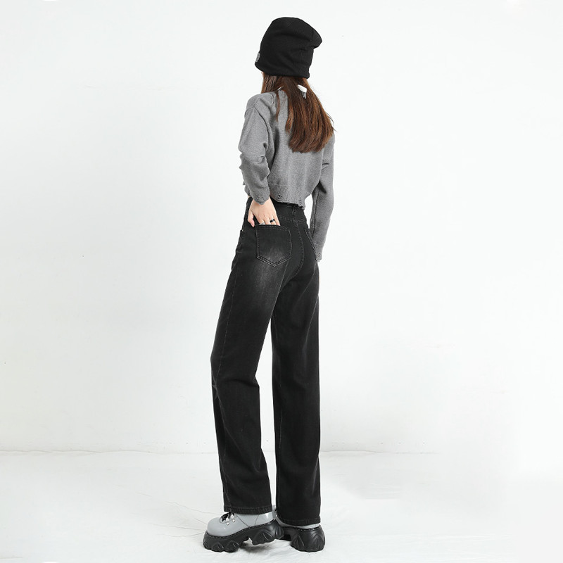 Ravne traperice Ženske retro studente s otisnutim zvijezdama Popularna ulična odjeća Američki stil Dizajnirane široke traper hlače za slobodno vrijeme