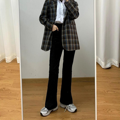 Γυναικεία τζιν Καφέ τζιν παντελόνι με φλάντζα Μόδα ίσια ρετρό ανοιξιάτικα παντελόνια φθινοπώρου ψηλόμεση Κορεάτικο στιλ Street