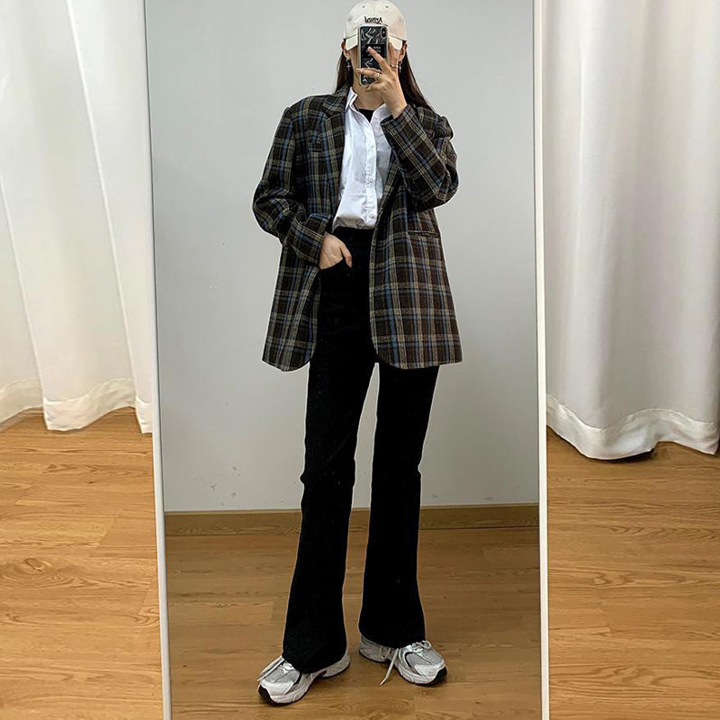 Γυναικεία τζιν Καφέ τζιν παντελόνι με φλάντζα Μόδα ίσια ρετρό ανοιξιάτικα παντελόνια φθινοπώρου ψηλόμεση Κορεάτικο στιλ Street