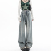 Y2k φαρδύ τζιν Γυναικείο ψηλόμεσο μπλε τζιν παντελόνι Streetwear 2000s Μακρύ παντελόνι 90s Vintage Oversize Κορεάτικη μόδα