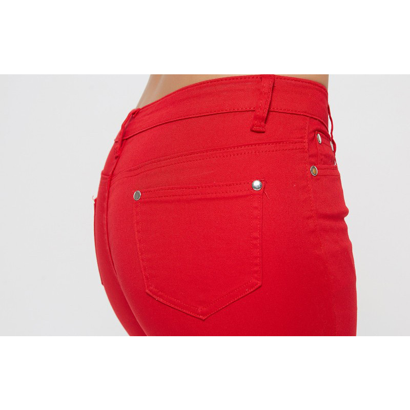 Püksid Naised Elastne pliiats Teksad Püksid Candy Värvilised Vöökoha keskosa Tõmblukk Slim Fit Kitsad täispikad naiste püksid naisele