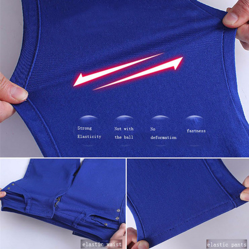 Püksid Naised Elastne pliiats Teksad Püksid Candy Värvilised Vöökoha keskosa Tõmblukk Slim Fit Kitsad täispikad naiste püksid naisele