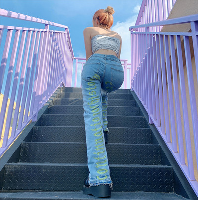 Blugi de femeie cu talie înaltă, îmbrăcăminte hip hop, pantaloni largi, vintage, cu picioare largi, ocazional, pantaloni drepti din denim de vară 2022