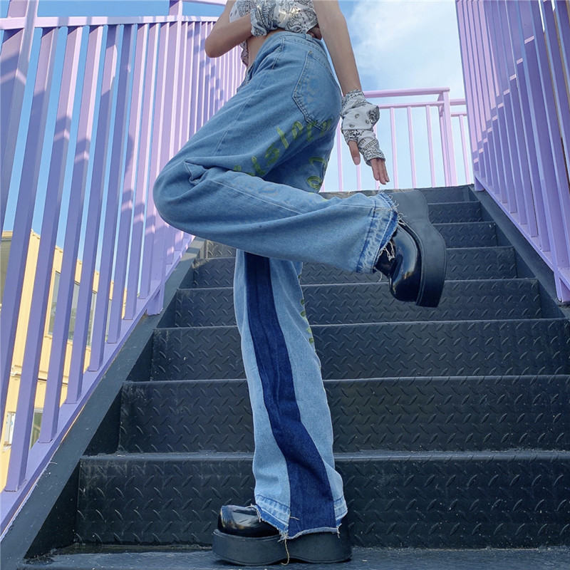 Blugi de femeie cu talie înaltă, îmbrăcăminte hip hop, pantaloni largi, vintage, cu picioare largi, ocazional, pantaloni drepti din denim de vară 2022