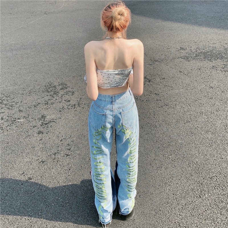 Blugi de femeie cu talie înaltă, îmbrăcăminte hip hop, pantaloni largi, vintage, cu picioare largi, ocazional, pantaloni drepti din denim de vară 2022