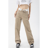 Χακί Vintage Γυναικεία Τζιν Vintage Ψηλόμεση Μόδα 2022 Καλοκαιρινό ίσιο τζιν παντελόνι φαρδύ τζιν παντελόνι