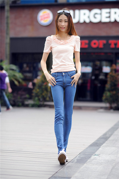 νέα άνοιξη και φθινόπωρο Μόδα casual stretch βαμβακερό μάρκα νεαρών κοριτσιών ψηλόμεσο στενό τζιν μολύβι