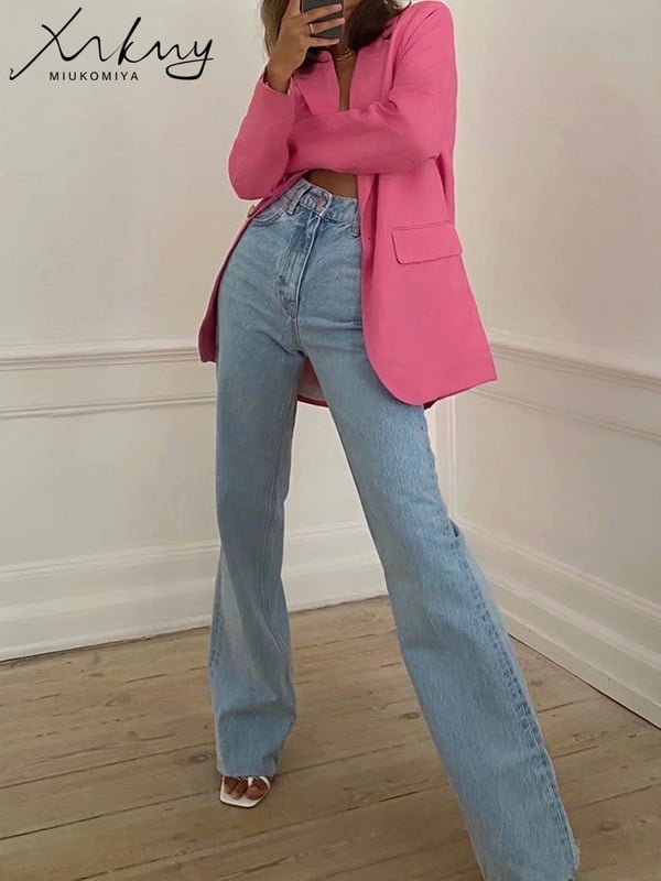 MiuKoMiYa Straight Jeans Γυναικεία Ψηλόμεση Streetwear Ανοιχτό μπλε Boyfriend τζιν παντελόνι Γυναικείο φαρδύ λευκό τζιν για γυναίκες 2023