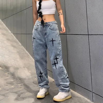 Vezene traperice Ženske ravne vrećaste hlače širokih nogavica Proljeće i jesen Korejska moda Ženske hlače u visokom uličnom hip-hop stilu