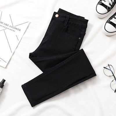 Γυναικεία τζιν Βαμβακερά μασίφ γυναικεία μολύβι παντελόνια στενή λεπτή εφαρμογή ψηλή μέση All-match ελαστικό κομψό casual streetwear Chic νέο