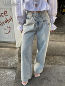 Τζιν Γυναικεία 2023 Νέο προϊόν Σχεδιασμός Sense Εξάρθρωση Διπλή μέση Casual Loose Τύπος Φαρδύ Παντελόνι Τζιν Κορεατικής μόδας