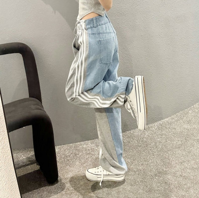 Τζιν Γυναικεία 2023 Νέο προϊόν Σχεδιασμός Sense Εξάρθρωση Διπλή μέση Casual Loose Τύπος Φαρδύ Παντελόνι Τζιν Κορεατικής μόδας