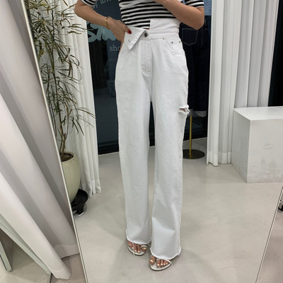 Τζιν Γυναικεία 2023 Νέο προϊόν Σχεδιασμός Sense Εξάρθρωση Διπλή μέση Casual Loose Τύπος Φαρδύ Παντελόνι Τζιν Κορεατικής μόδας