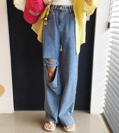 Τζιν Γυναικεία 2023 Νέο προϊόν Σχεδιασμός Sense Εξάρθρωση Διπλή μέση Casual Loose Τύπος Φαρδύ Παντελόνι Τζιν Κορεατικής μόδας