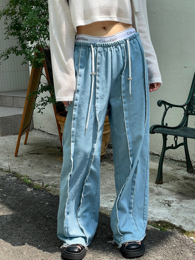 Τζιν Γυναικεία 2023 Νέο προϊόν Σχεδιασμός Sense Εξάρθρωση Διπλή μέση Casual Loose Τύπος Φαρδύ Παντελόνι Τζιν Κορεατικής μόδας