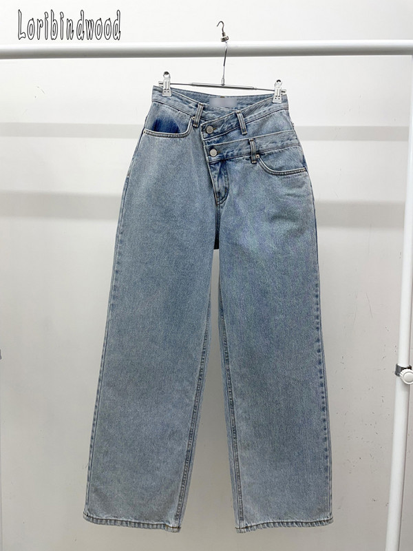Τζιν Γυναικεία 2023 Νέο προϊόν Σχεδιασμός Sense Εξάρθρωση Διπλή μέση Casual Loose Τύπος Φαρδύ Παντελόνι Τζιν Κορεατικής μόδας