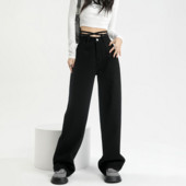 Y2k Μαύρο φαρδύ τζιν Γυναικείο Ανοιξιάτικο Φθινόπωρο High Street Παντελόνι με ψηλόμεσο φαρδύ πόδι Ευέλικτο ίσιο παντελόνι