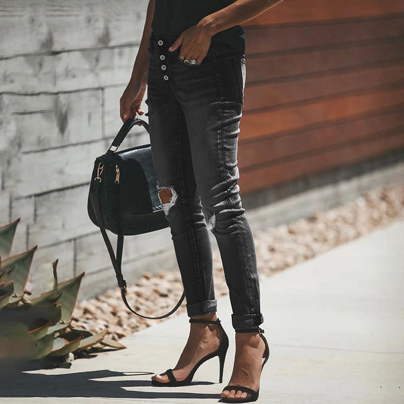 Nove ženske hlače iz 2023. Poderane hlače visokog struka, rastezljive, uske, ležerne, mršave, ulične, ulične, starinske ženske traperice