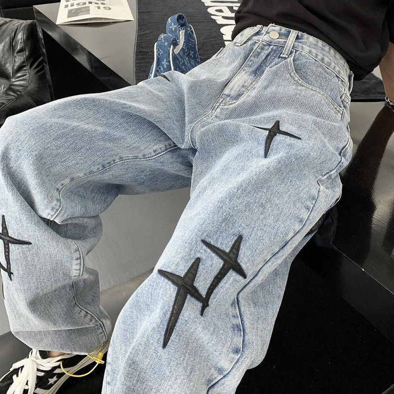 Ulična odjeća Vez Vintage traperice Ženske Y2K ravne široke hlače visokog struka Korejske modne svestrane Harajuku traper hlače