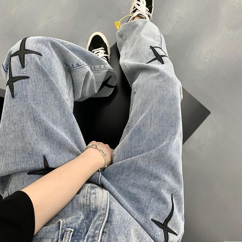 Ulična odjeća Vez Vintage traperice Ženske Y2K ravne široke hlače visokog struka Korejske modne svestrane Harajuku traper hlače