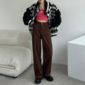 Καφέ τζιν Γυναικείο Καλοκαιρινό ψηλόμεσο φαρδύ ίσιο παντελόνι με φαρδύ πόδι Γυναικείο casual Y2k Streetwear Vintage τζιν παντελόνι