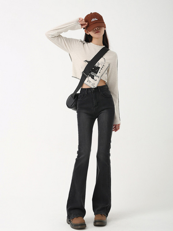 Heart Vintage sive lepršave traperice Ženske ljetne traperice Street Stretch Harajuku hlače visokog struka s resicama