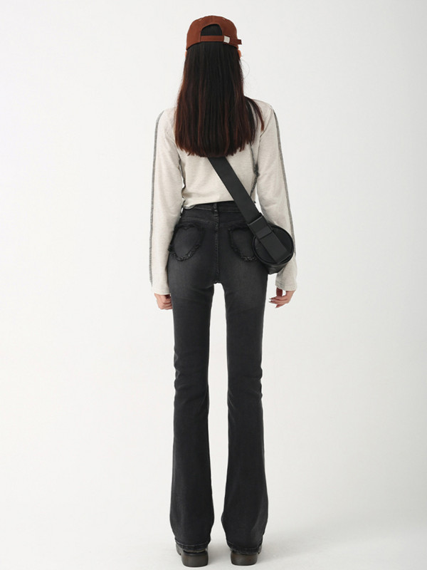 Heart Vintage sive lepršave traperice Ženske ljetne traperice Street Stretch Harajuku hlače visokog struka s resicama