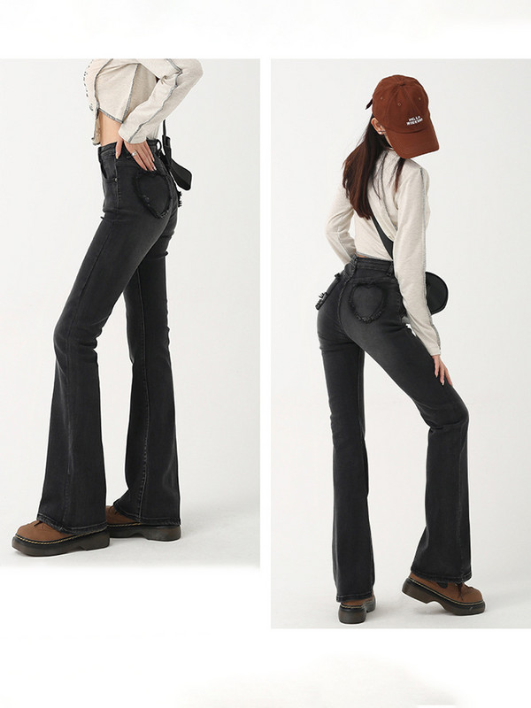 Heart Vintage sive lepršave traperice Ženske ljetne traperice Street Stretch Harajuku hlače visokog struka s resicama