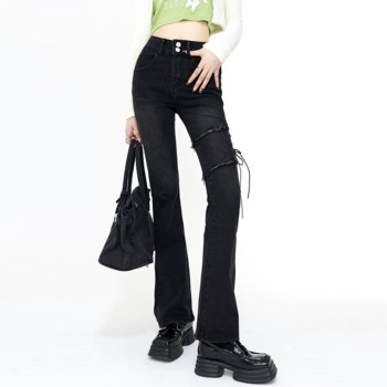 Lace Up Flare Jeans Γυναικεία Καλοκαιρινό Μαύρο Vintage Ψηλόμεσο Slim Skinny Παντελόνι Τζιν Παντελόνι Streetwear Κορεατική μόδα Y2K