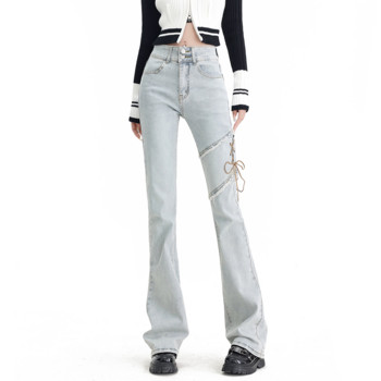 Lace Up Flare Jeans Γυναικεία Καλοκαιρινό Μαύρο Vintage Ψηλόμεσο Slim Skinny Παντελόνι Τζιν Παντελόνι Streetwear Κορεατική μόδα Y2K