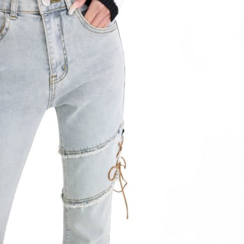 Lace Up Flare Jeans Γυναικεία Καλοκαιρινό Μαύρο Vintage Ψηλόμεσο Slim Skinny Παντελόνι Τζιν Παντελόνι Streetwear Κορεατική μόδα Y2K