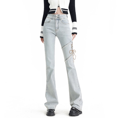 Šipkaste traperice na vezanje Ženske ljetne crne vintage uske hlače visokog struka Traper hlače Ulična odjeća Korejska moda Y2K